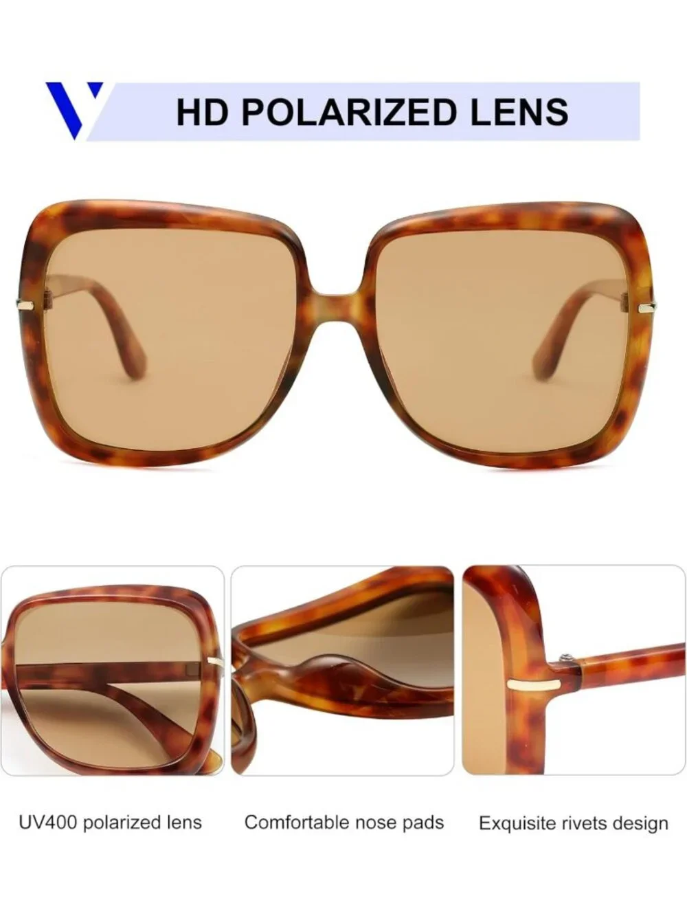 Trendy Oversized Polarized Square Sunglasses for Women - Retro Vintage Shades